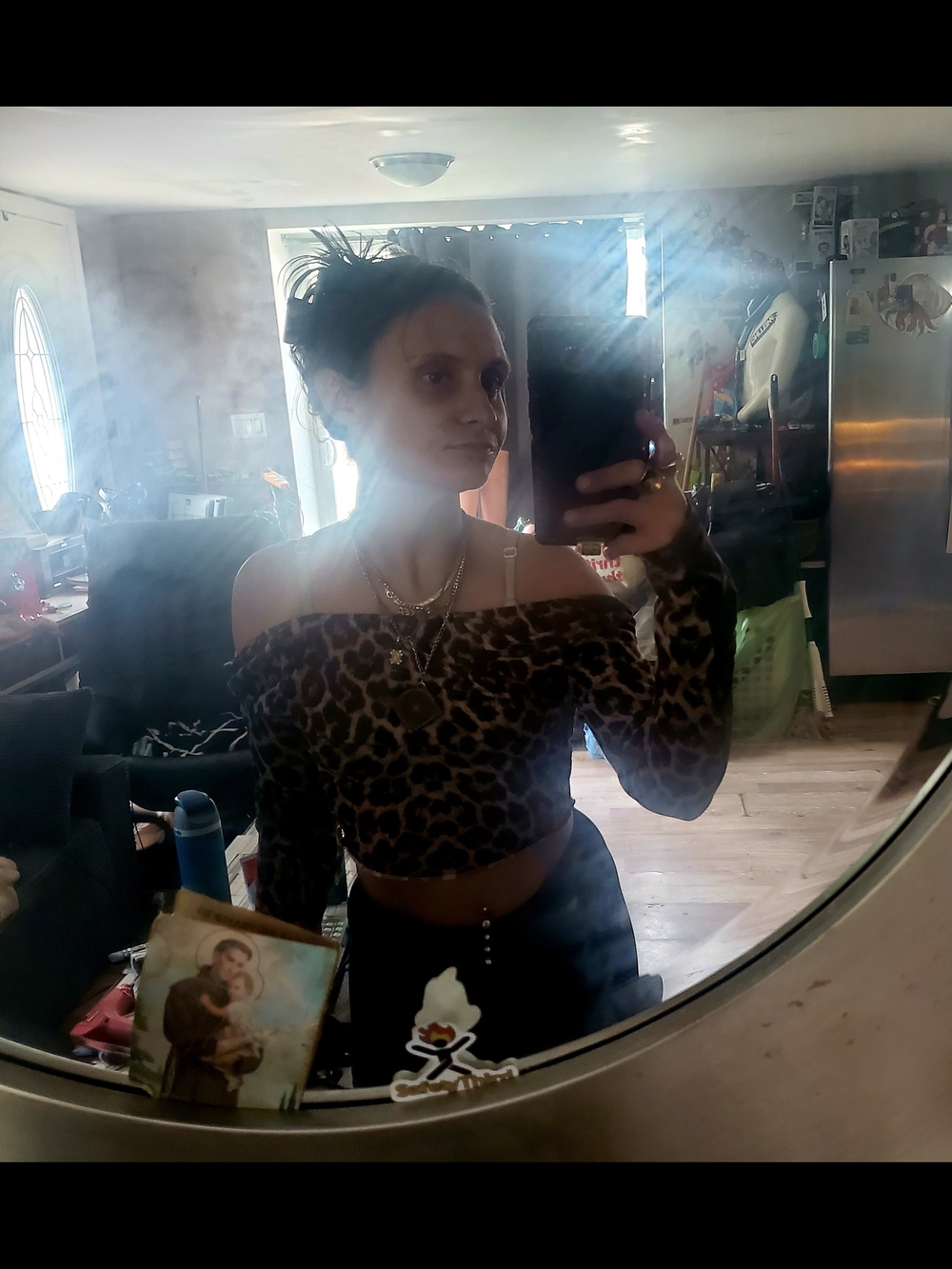 Revolve Off-Shoulder & Open Back Leopard Print Crop Top